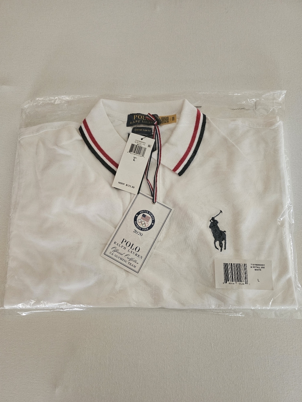 Polo by Ralph Lauren White Polo with Striped Collar Usa Olympic 2020 Large New